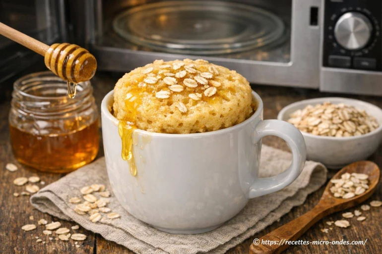 Gâteau flocons d’avoine et miel en mug au micro-ondes : recette rapide et facile