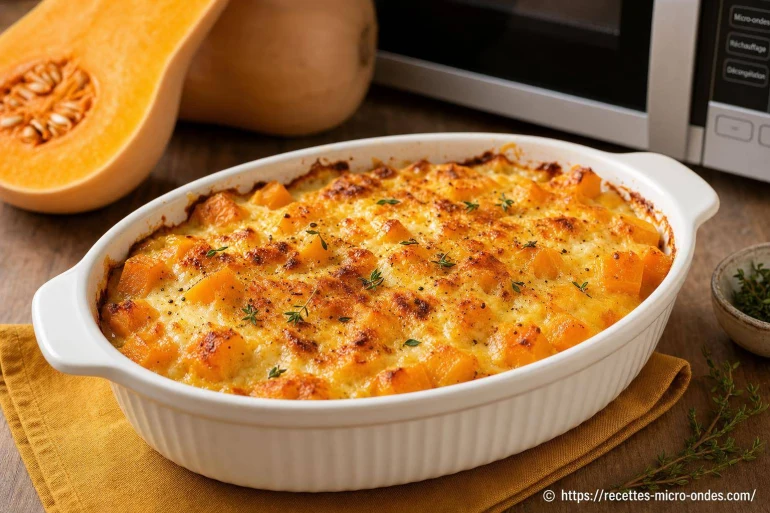 Gratin de courge butternut au micro-ondes : recette rapide et savoureuse