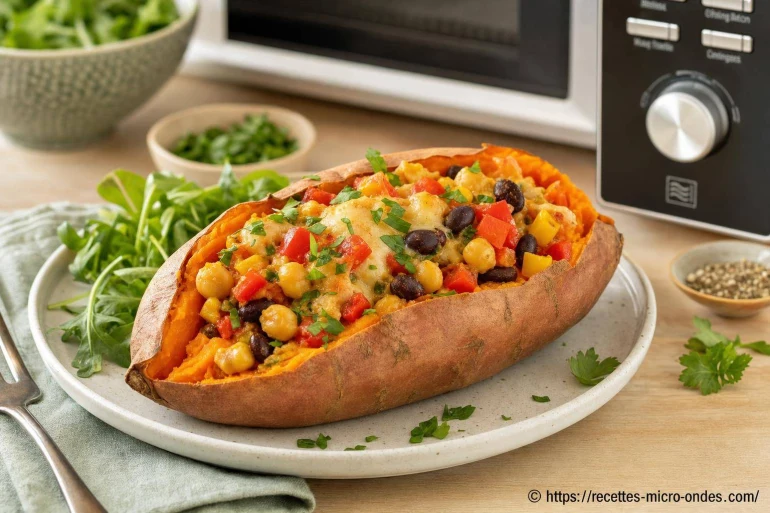 Patate douce farcie végétarienne au micro-ondes