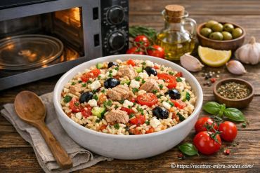 Riz au thon façon méditerranéenne au micro-ondes : recette rapide et savoureuse