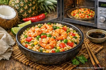 Riz aux crevettes et légumes au micro-ondes : recette exotique facile et rapide